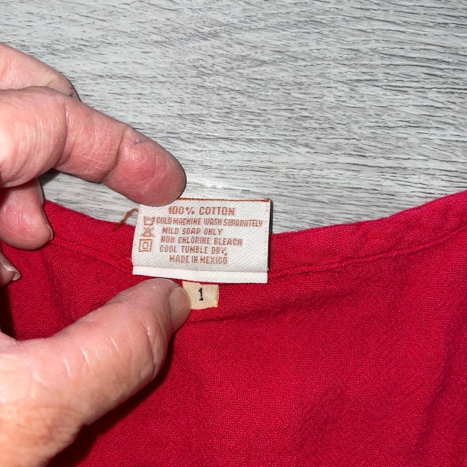 Oh My Gauze! Blusa Top Camisa Para Mujer 1 Manga Corta Lagenlook Boho Roja Foto 4 de 4