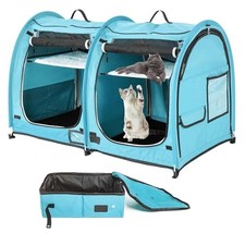 Mispace Portable Twin Compartment Show House Cat Cage/Condo - Easy to Fold ...