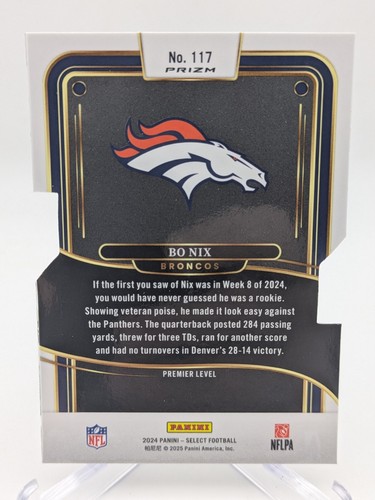 💥 2024 Panini Select - Premier Level Bo Nix #117 Silver Prizm Die-Cut Rookie - Foto 2 di 2