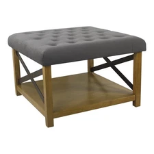 HomePop Traditional Wood and Fabric Tufted Ottoman with Storage in Gray
