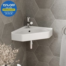 Cloakroom Corner Wall Hung Basin Bathroom Sink Hand Wash 1 Tap Hole White Modern