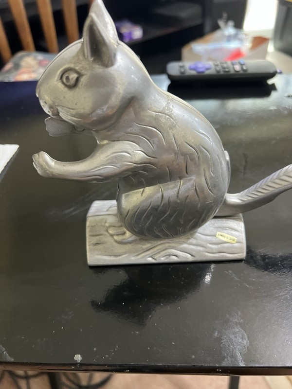 Vintage Collectible Metal Cast Aluminum Squirrel Nut Cracker  6" H 2.5" W 8"L