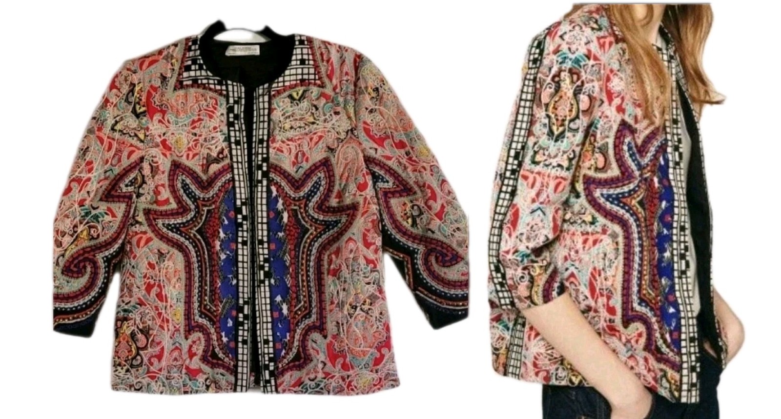 ZARA Beaded Patchwork Jacket Embroidered Indie Ar… - image 12