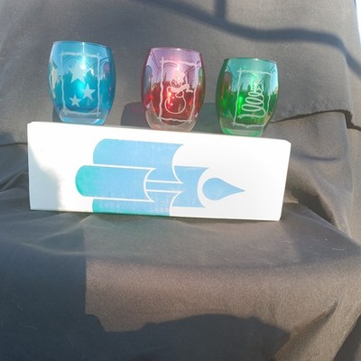 PARTYLITE Holiday Tealight Trio P7259 Green/Blue/Red Glass Candle Holders