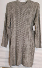Time and Tru Sweater Dress L Gray Long Sleeve Crew Neck Cable Knit Stretch Knee