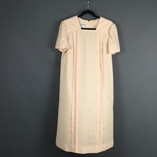 Vintage Jennifer Gee Linen Blend Dress Short Sleeve Square Neck Back Zip US L