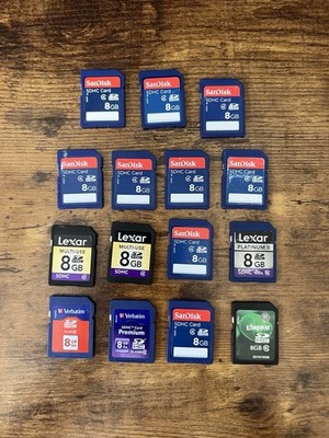 Lot Of 15 8GB SD Card SDHC **Untested** Sandisk Lexar Verbatim Memory Cards