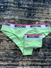 Moschino Women's Brief Twin Pack Taped Logo Green XL Premium Designer