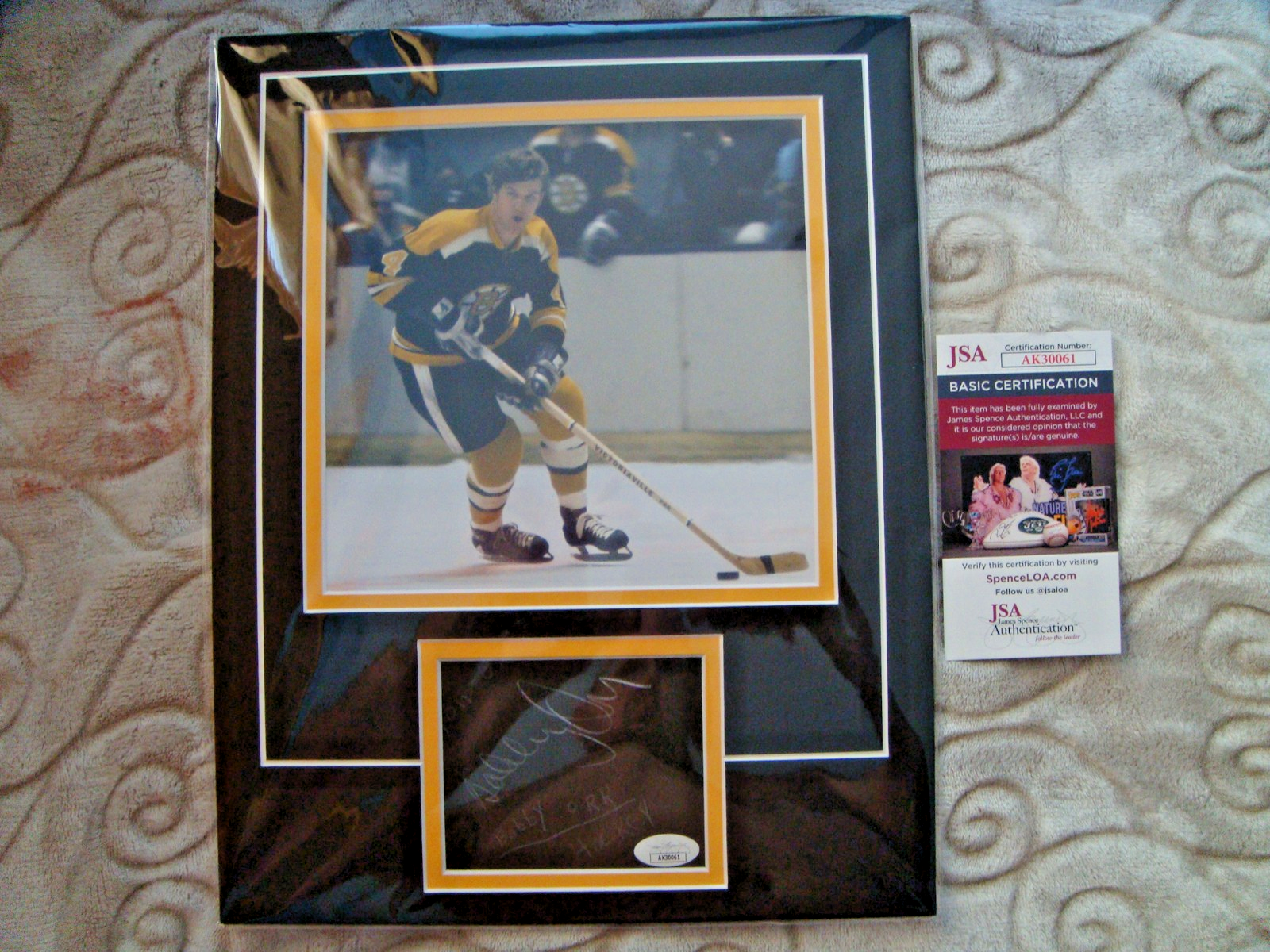 Bobby Orr Autographed Signed Boston Bruins double matted vintage photo JSA Certified 