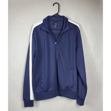 Forever 21 Mens Track Jacket Navy Blue White Stripe Full Zip Mock Neck Large
