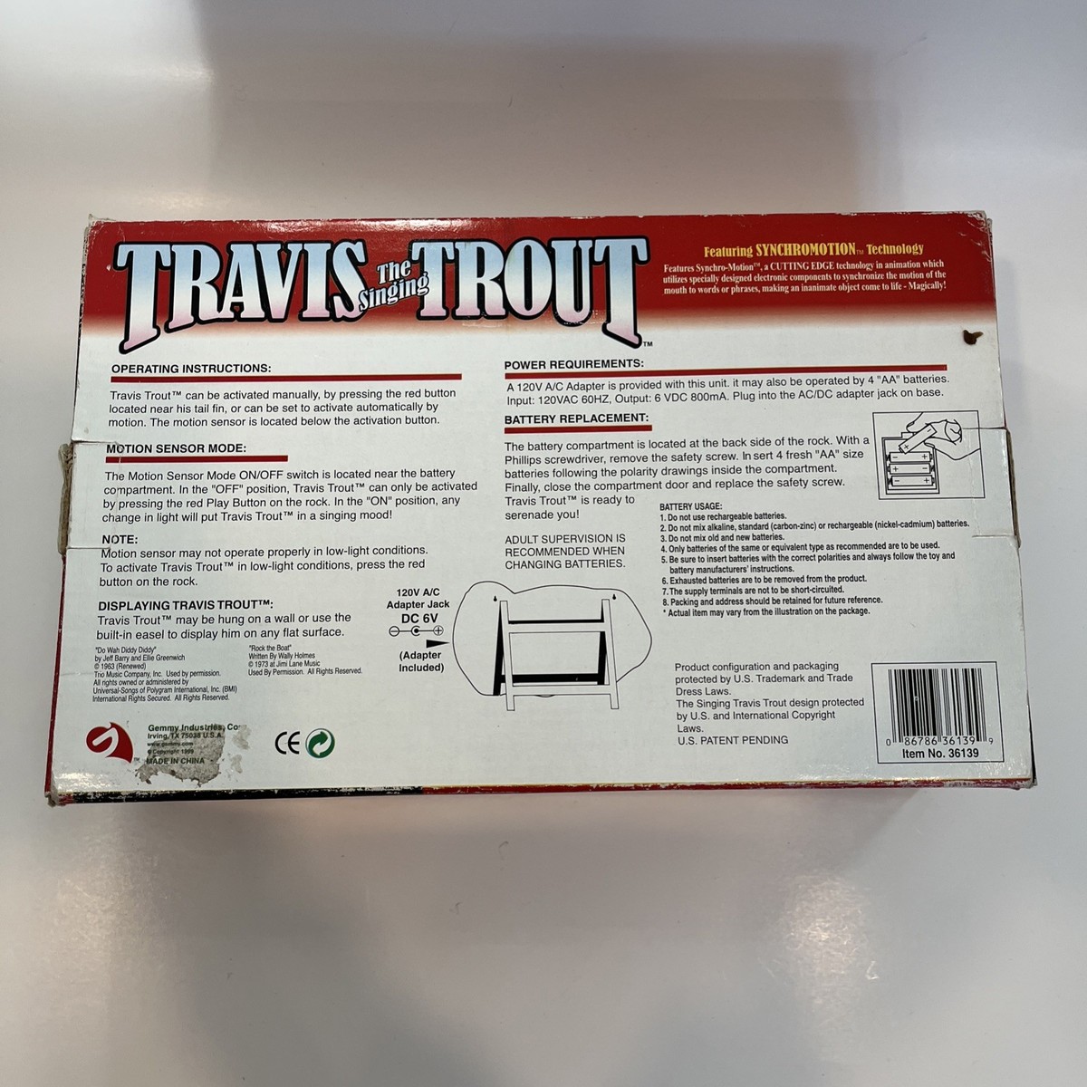 Travis La Truite Chantante Gemmy 1999 - Animé, Fonctionne Avec Boîte - Vintage