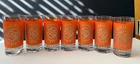 set/ 7 VTG. MCM Aztec Sun Atomic 22K Gold Jeanette Glass orange highball glasses