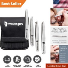 Durable Stainless Steel Eyebrow Tweezers Set - Slant Pointed Tips Included