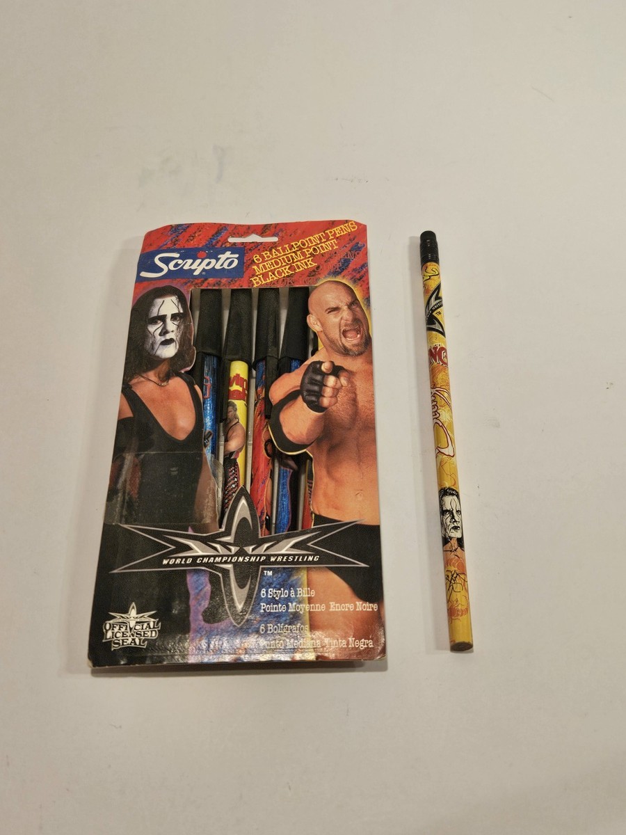 NEW WCW Goldberg Sting Scripto 6 Ballpoint Black Ink Pen Set WWE