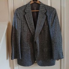 VTG Towncraft Gray Herringbone Tweed 100 Shetland Wool Single Breasted Blazer