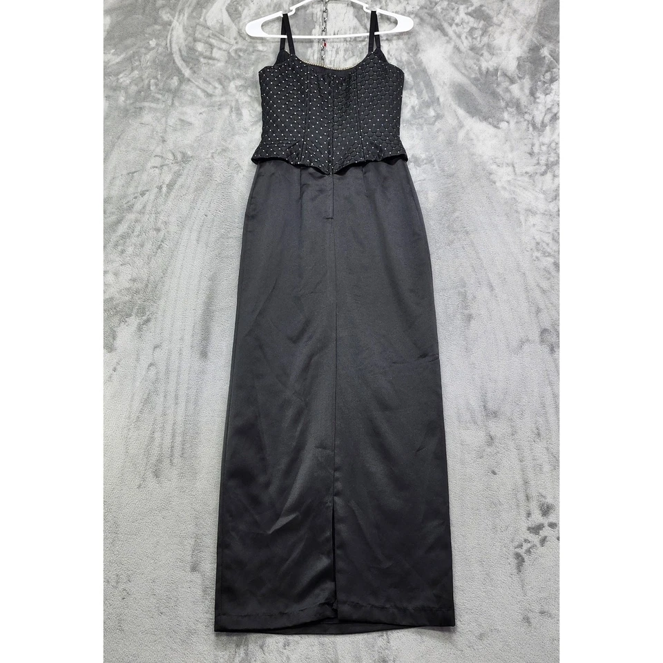 Vintage Gunne Sax Jessica McClintock Dress Womens 3/4 Black Rhinestones Satin - Image 3 of 4