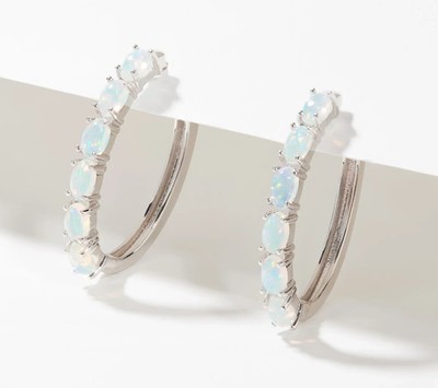 Affinity Gems Sterling Silver Oval Cut Ethopian Opa Hoop Earrings, 1''