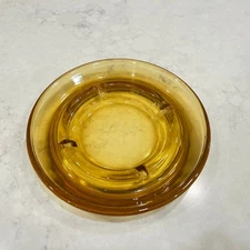 60s-70s Vintage Ashtray, Large, Round, Amber Gold glass