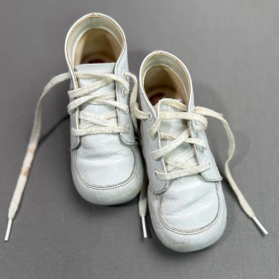 Zapatos para caminar vintage Buster marrón bebé talla 3 cuero blanco con cordones Walkere Foto 2 de 4