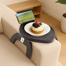 Bamboo Sofa Arm Tray & 360° Rotating Phone Holder Foldable Armrest Tray Table