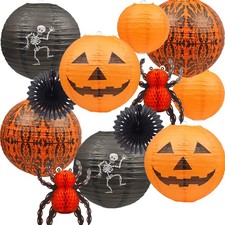 UNIQOOO 12Pcs Halloween Hanging Decorations Paper Lanterns, Jack-O'-Lantern Spid