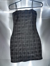 Windsor Gray Plaid Mini Slip Dress Strappy Sleeveless Size S