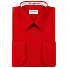 Berlioni Italy Men's Premium French Convertible Cuff Solid Dress Shirt Red