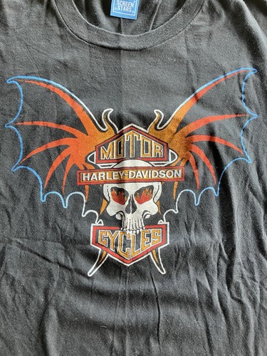 RARE 70s Vintage Harley Davidson Tee Shirt Bat Wings Winged Skull XL/L/M sick!!!
