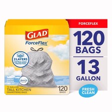 Glad ForceFlex Tall Kitchen Drawstring Trash Bags, 13 Gallon, Gain Fresh Clean