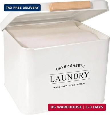 Dryer Sheet Holder with Hinged Lid for Laundry Room Organization, Metal Farmhous