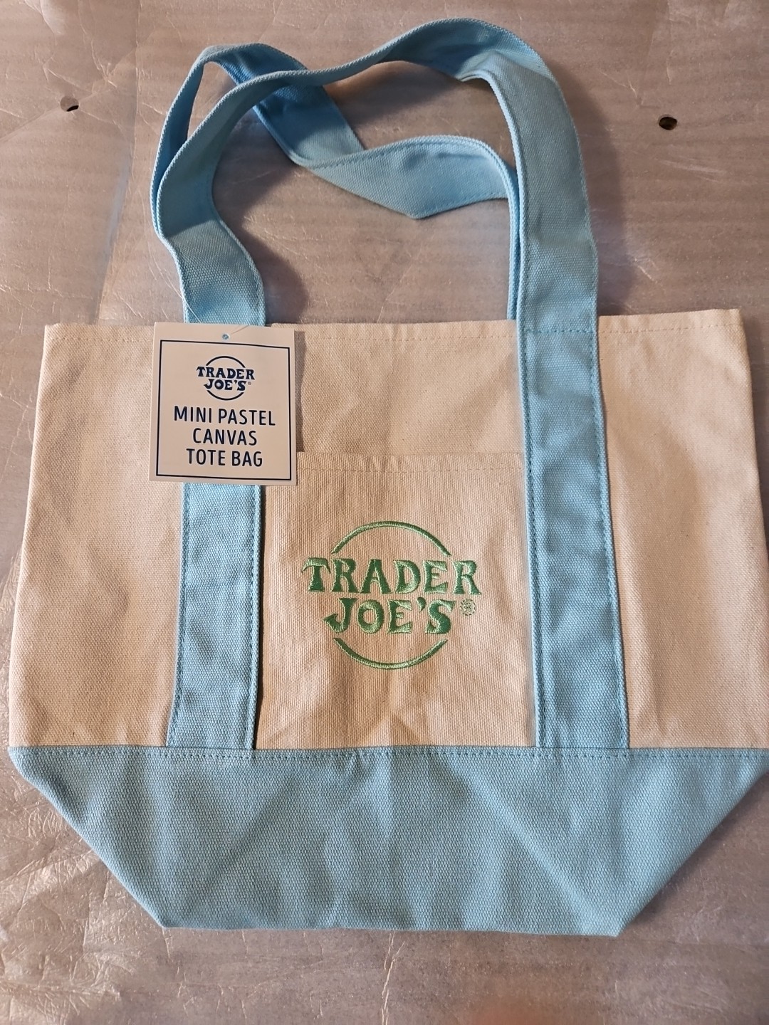 Trader Joes Mini Pastel Blue Canvas Tote Bag NWT