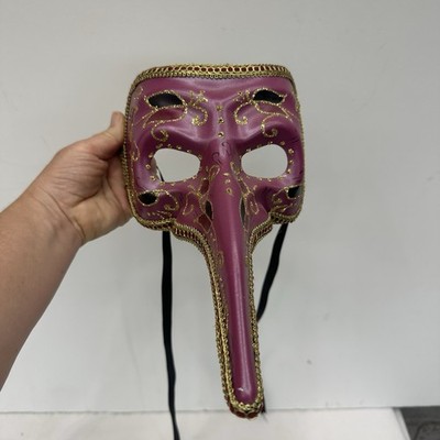 Purple Gold Venetian Mardi Gras Nose Mask MASQUERADE CARNIVAL PARTY Zanni Plague