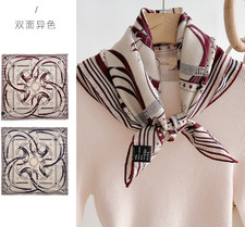 70 Cashmere 30 Silk Bandana 25'' Wrap Blue ribbon Print Double Face Scarf new