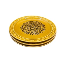 Castilian Dinnerware Plates Mustard Yellow Black Floral Design Set of 3 10 In