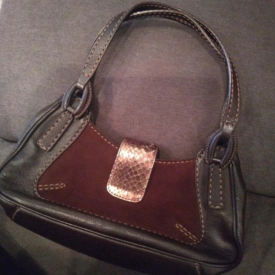 TOD'S Bolso de Mano Cartera Cuero Gamuza Marrón Oscuro Auténtico Foto 4 de 4