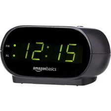 Small Digital Oval Alarm Clock with LED Display Night Light Battery Backup Black