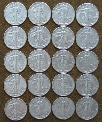 ORIGINAL ROLL 1945-D WALKING LIBERTY SILVER  HALVES.. CH/GEM BU