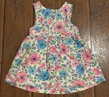 Vintage OshKosh Dress Size 3T Floral Pink Blue Flowers Tie Back USA