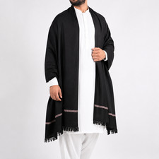 Pakistani Kashmiri Style Men Shawl Black Winter Wrap