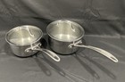 Lot Calphalon Stainless Steel 1.5 & 2.5 QT Saucepans w/Glass Lids ~87012/87022~