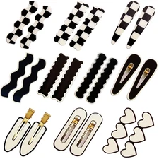 20 PCS Simple No Bend Checker Hair Clips Black White Geometric Duckbill Pins No 