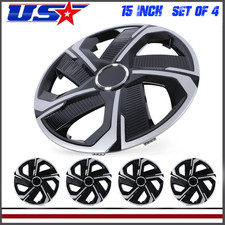 Silver Black 15 Universal Wheel Covers Hubcaps Snap On With Retention Rings