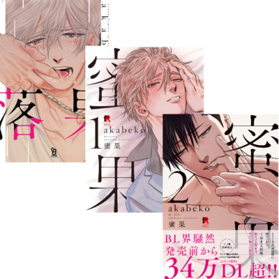 Japanese Yaoi BL Manga Comic Books Set / akabeko 'Rakka   Mitsuka 1-2' 落果 蜜果