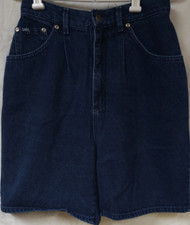 Vtg Lee Womens 10 Medium High Waist Bareback Dark Wash Pleated Denim Shorts 28x8
