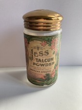 VTG c 1910 JESS TALCUM POWDER JAR AMERICAN ARBUTUS BALTIMORE MD -BEAUTIFUL GIRL