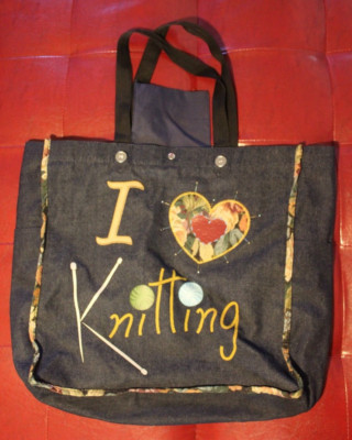 Knits N Needles Denim Tote Bag ''I Love Knitting'' 18.5''x17.5''x5.5''