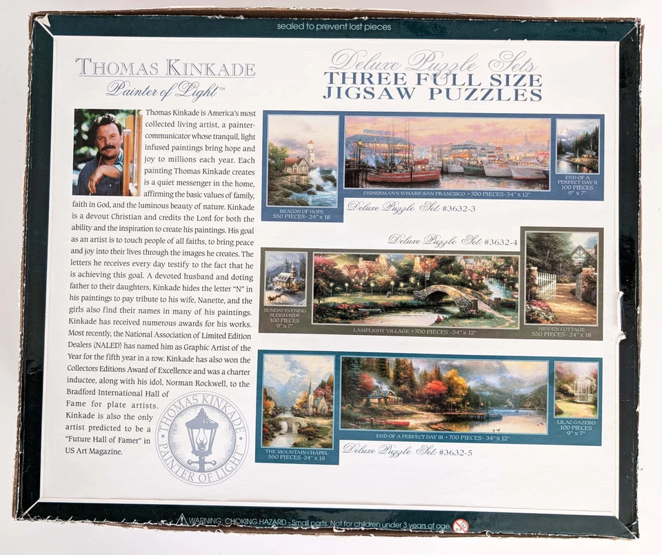VINTAGE Thomas Kinkade Painter of Light Deluxe 3 Jigsaw Puzzle 100/550/700 Piece - Image 3 of 3