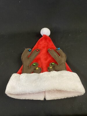 SANTA Hat with Reindeer Antlers and Jingle Bells -By St. Nicks Choice-