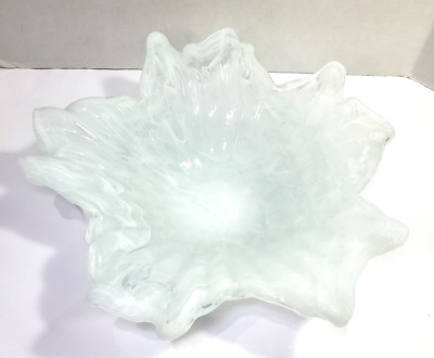 White Art Glass Bowl Centerpiece Unmarked Italian Style Solid 13'' Diameter