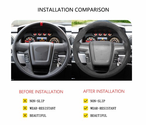 Hand-stitched Black Suede Soft Car Steering Wheel Cover for Ford F150 F-150 - Picture 7 of 14
